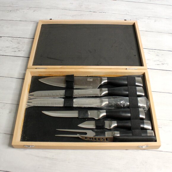 Gourmet Traditions 6 Piece Kitchen Knife Set with Wood Box Case